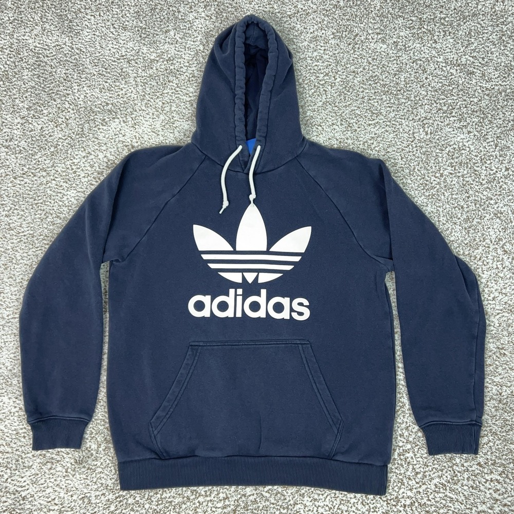 Adidas Hoodie Mens Large Blue Trefoil Logo Pullover Sweatshirt Fleece Originals‎